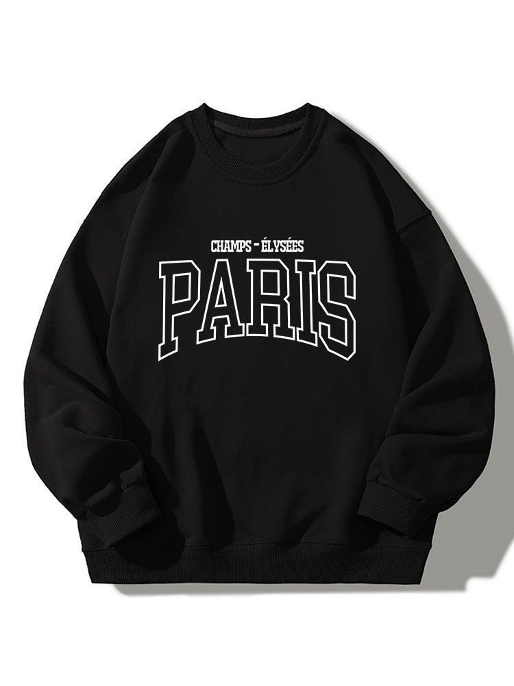 Paris French Print Crew Neck Relaxed Sweatshirt