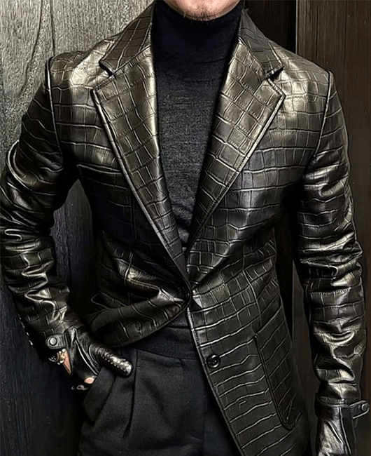 OK Glamorous Plain PU Leather Notch Lapel Pocket Blazer