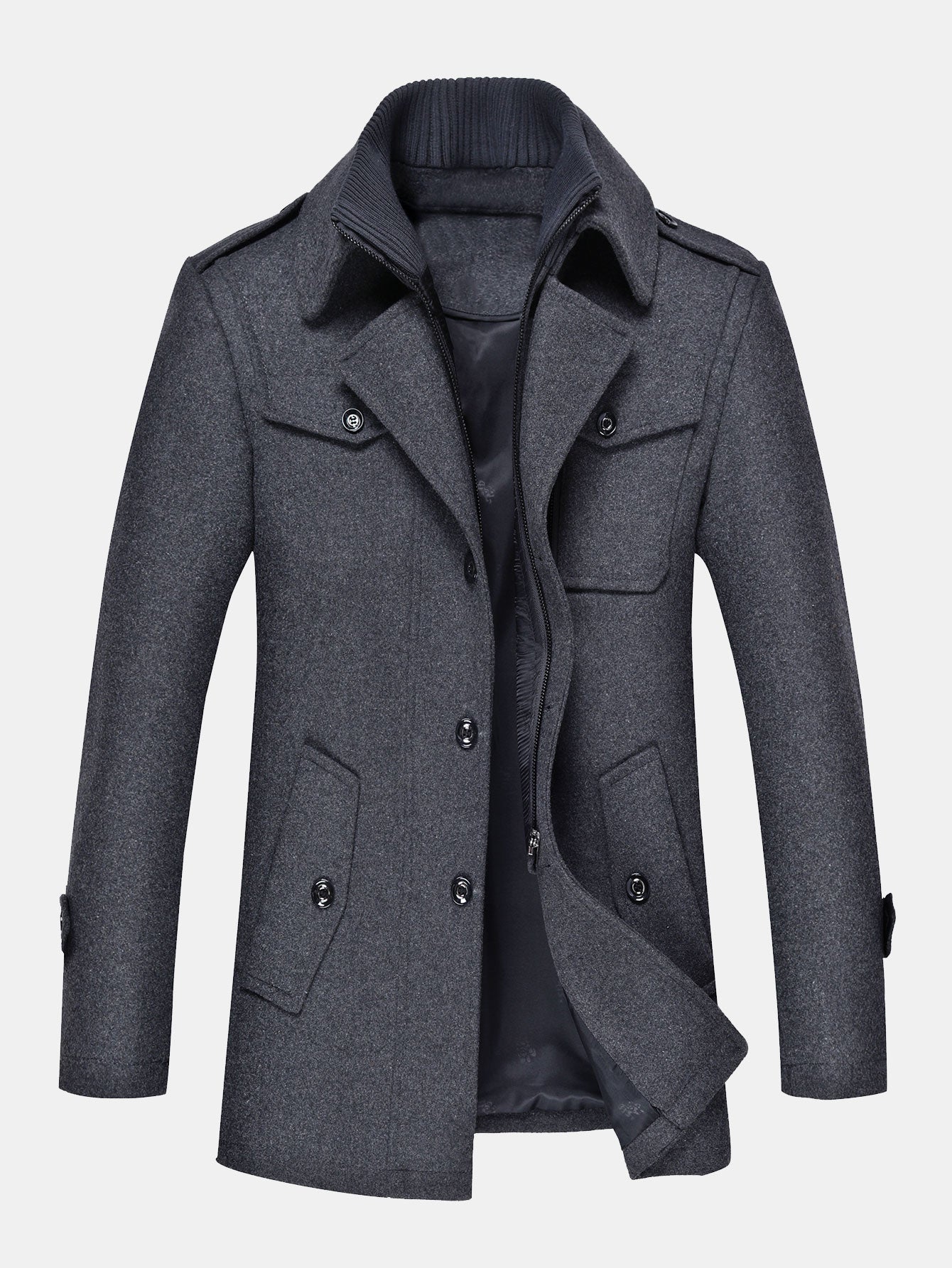 Double Layer Detachable Neck Woolen Coat
