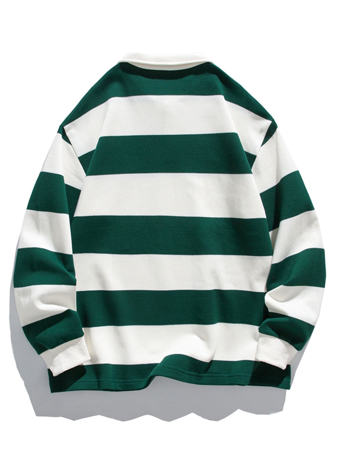 Relax Fit Waffle Wide Striped Polo Sweatshirt