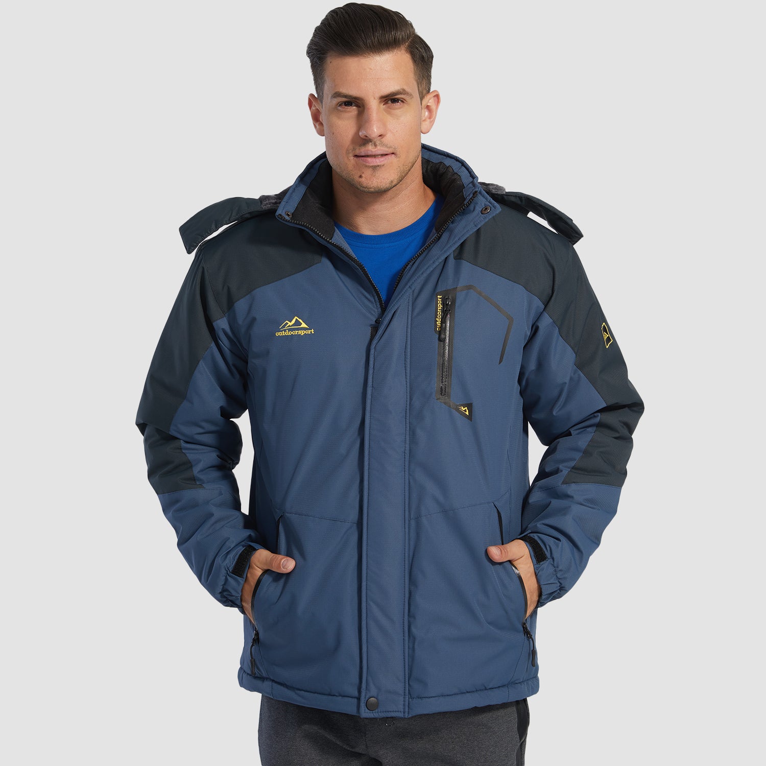Men's Winter Jacket Water Repellent Ski Snow Jacket Warm Fleece Coat Parka Raincoats With Multi-Pockets