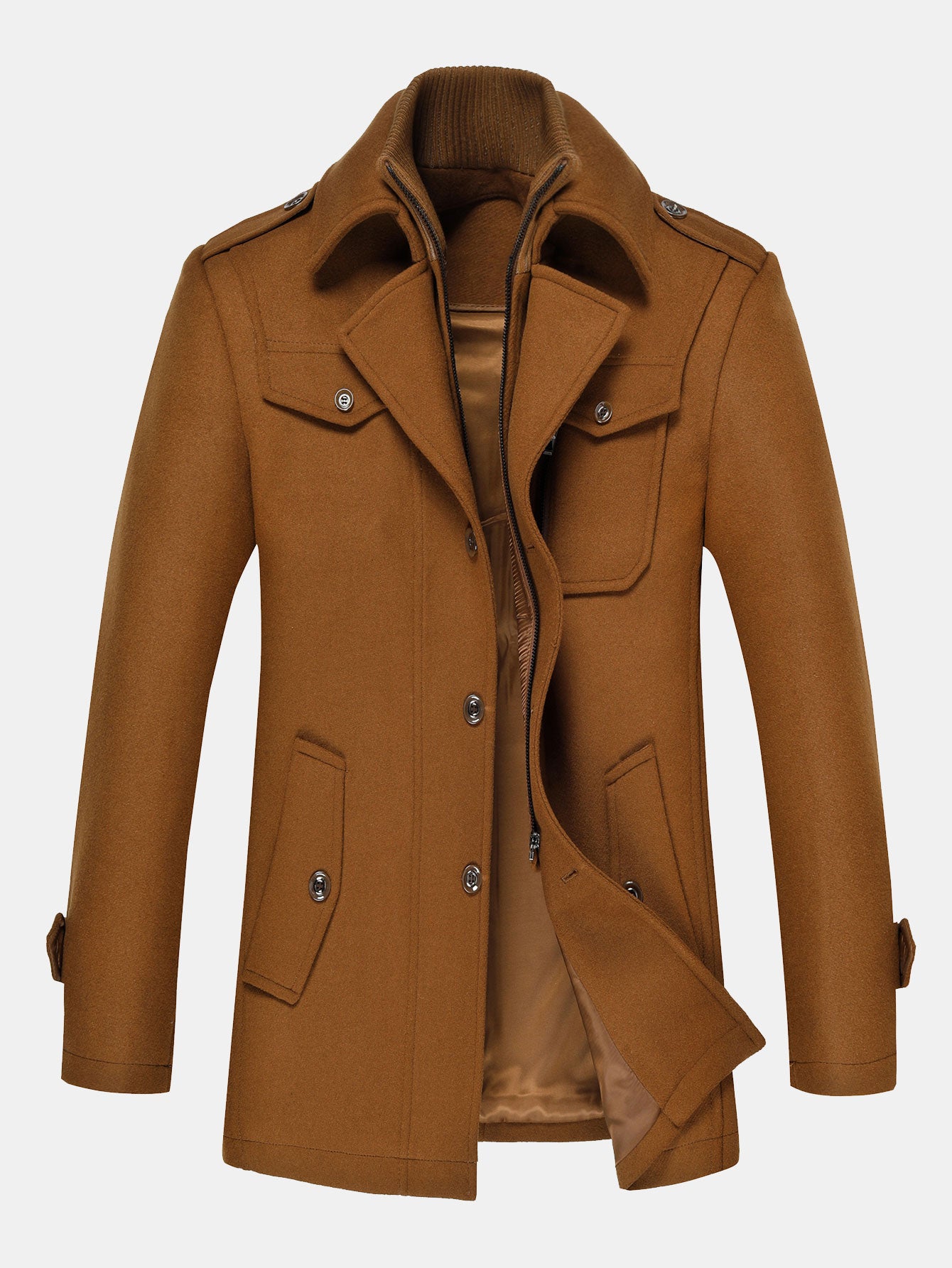 Double Layer Detachable Neck Woolen Coat