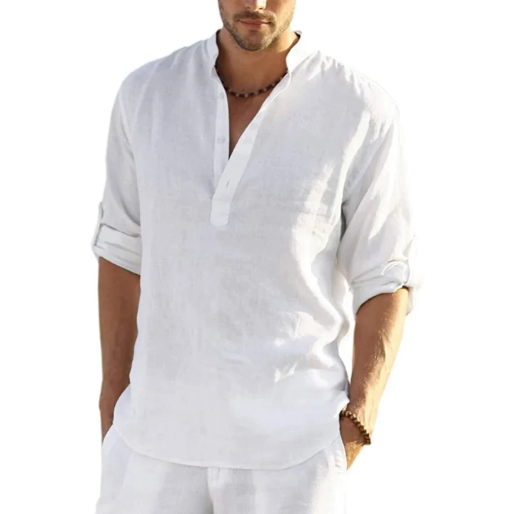 EvalonrealmTM Men's Cotton Linen Henley Shirt