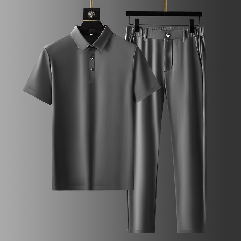 Men's Grey Ice Silk Short Sleeve Two Piece